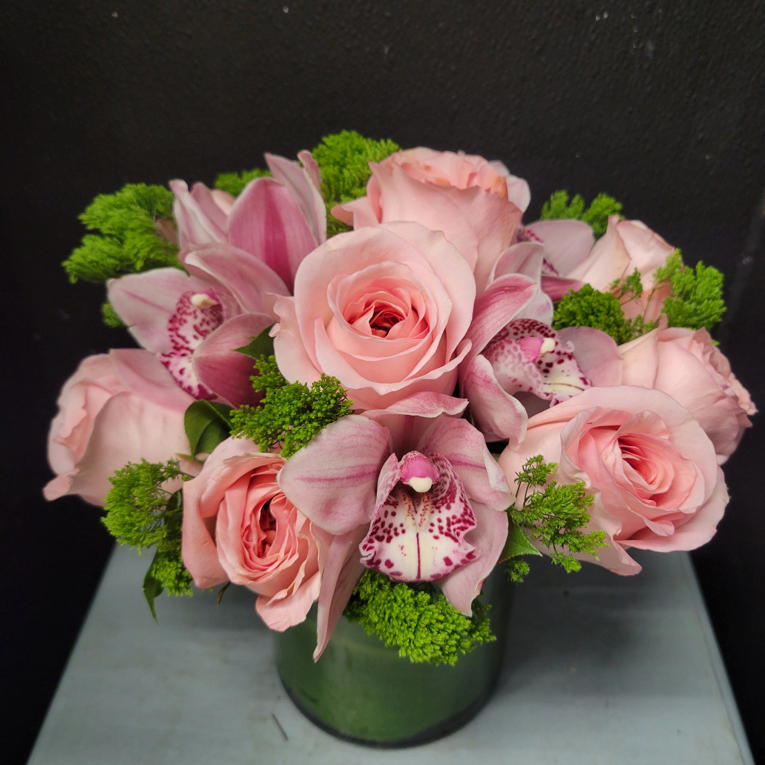 Pink roses and orchids