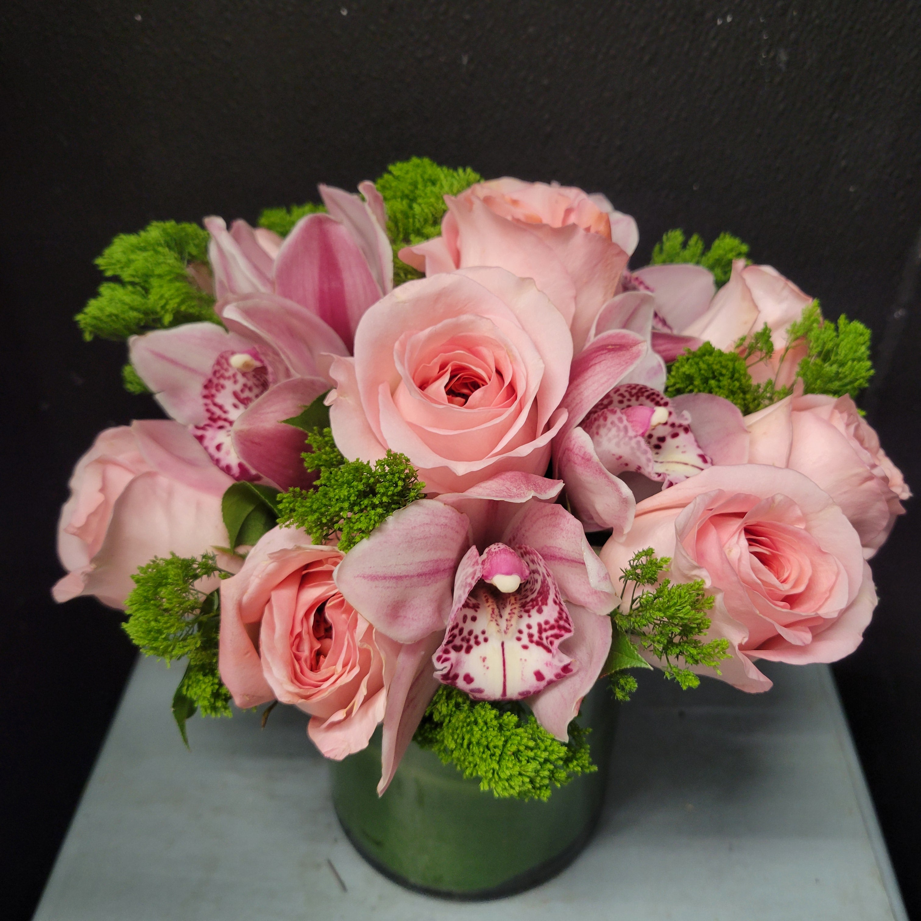 Pink roses and orchids